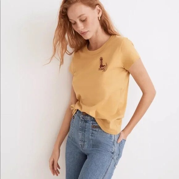 Madewell x Made Some Souvenirs Embroidered Perfect Vintage Tee Yellow Size M - Picture 3 of 9